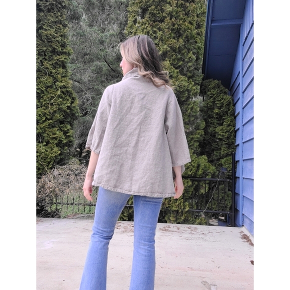 The Hadleigh 100% Linen Natural Tan Cream Shrug Wrap by bryn Walker Sz L - Picture 11 of 13